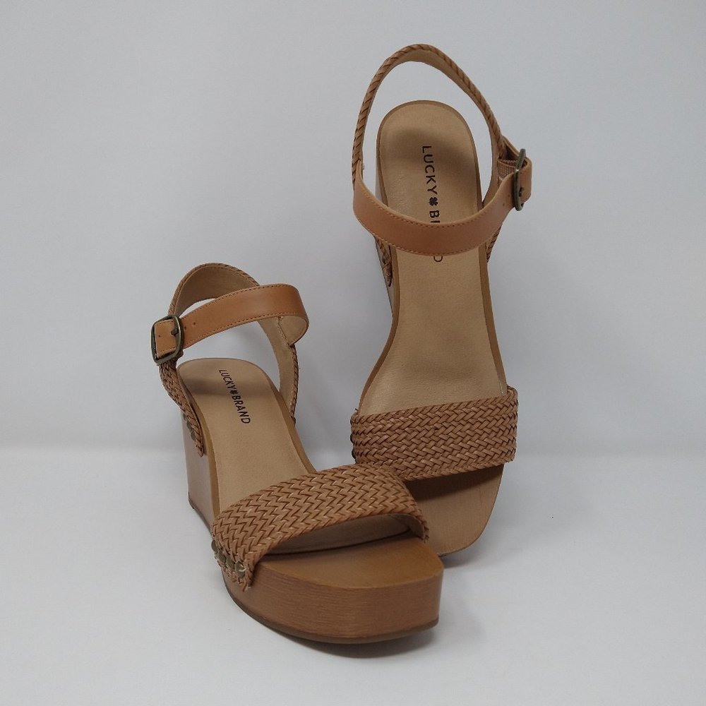 NEW! Women's Lucky Brand Zyler Tan Vegan Leather Wedge Sandals